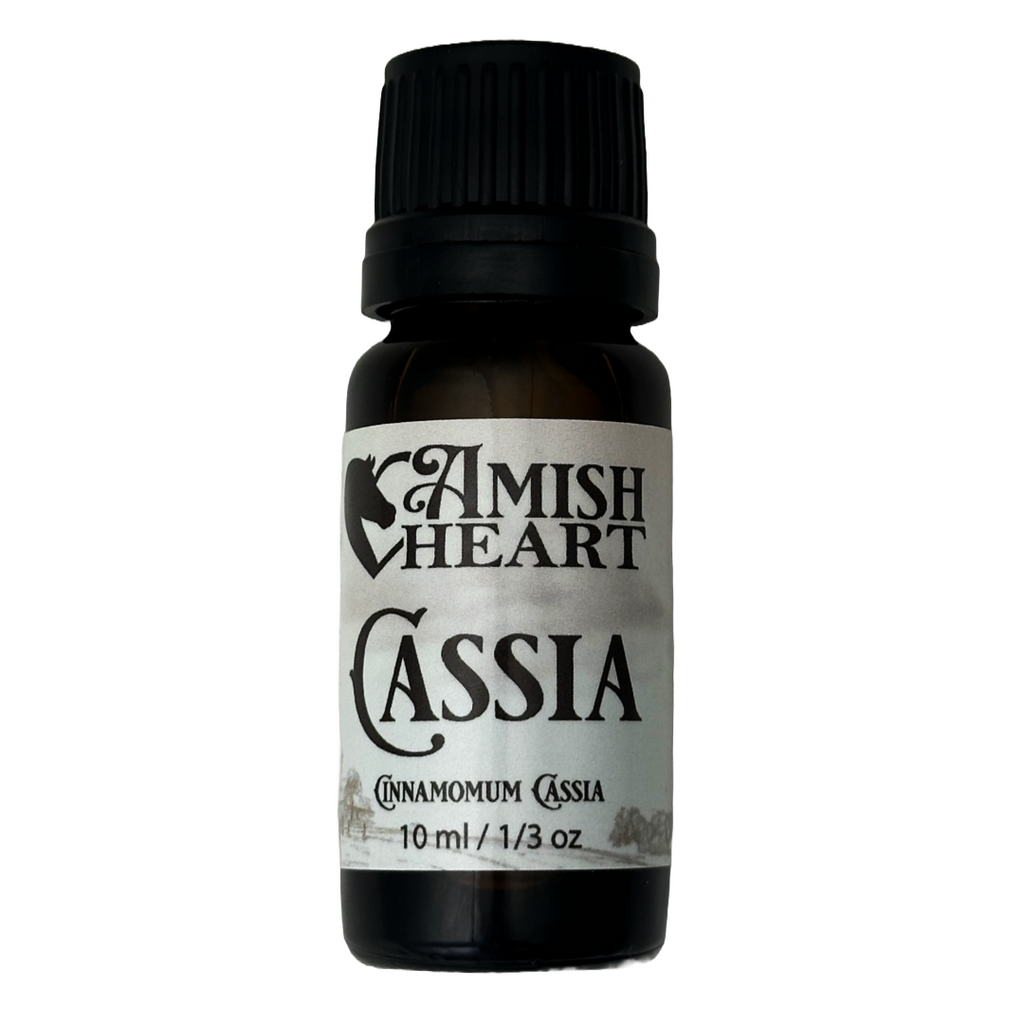 Cassia Essential Oil by Amish Heart, featuring a warm and spicy aroma, made from organic cassia bark.