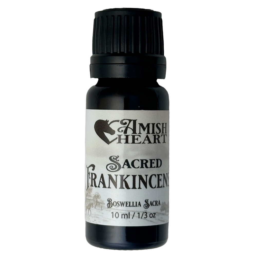 Amish Heart Sacred Frankincense Essential Oil, a 100% pure oil sourced from Oman, ideal for meditation and skin care.