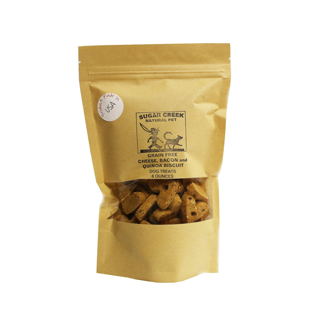 Cheese & Bacon Dog Treats with Quinoa by Amish Heart, a healthy baked snack for dogs.